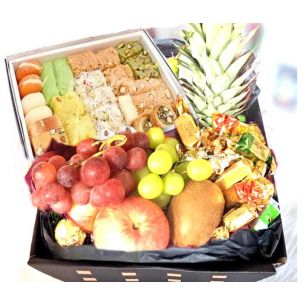 Fruit gift basket and Pakistani Mithai delivery