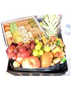 Fruit gift basket and Pakistani Mithai delivery
