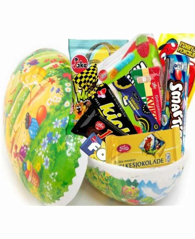 Påskeegg 23cm Godteri og Sjokoladepåskeegg med sjokolade og marsipan til ansatte, Påskeegg til ansatte, Påskeegg med sjokolade o