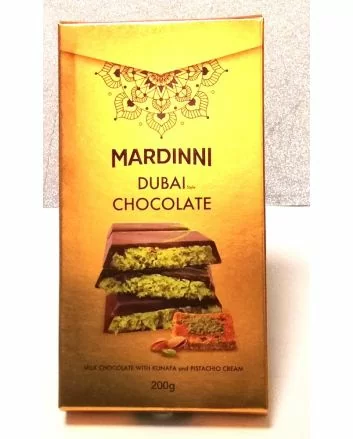 DUBAI Chocolate, Dubai sjokolade, Mardini sjokolade, eksklusiv sjokolade, luksus sjokoladegave, gave med sjokolade, 200g sjokolade, gourmet sjokolade, sjokoladegave, arabisk sjokolade, delikate matgaver, gaveeske sjokolade
