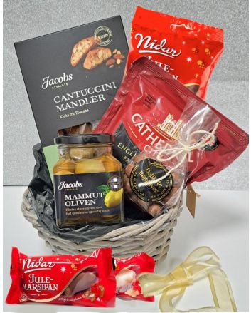 Festlig Julegavekurv
Firmagaver, Julegaver, Bedriftsgaver,  Julegaver til ansatte, Julegaver til kunder, Firmagaver med logo, Bedriftsjulegaver, Forretningsgaver, Eksklusive gaver,Tilpassede firmagaver,  julegaver, send julegaver,
