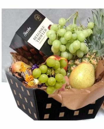 Gourmet gift basket with fresh fruit and Belgian truffles perfect for thanks