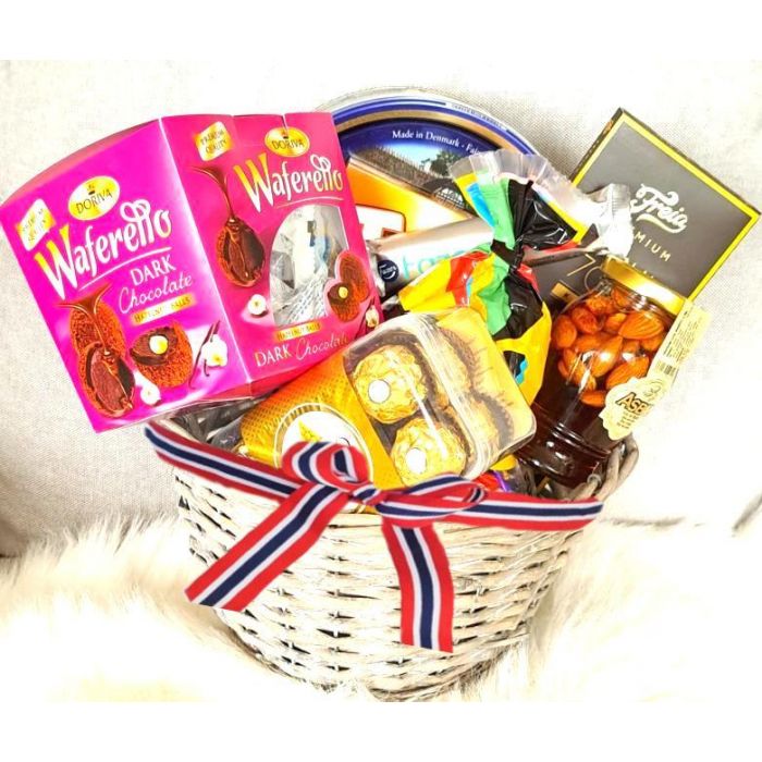 Chocolate basket, gift delivery, Norway, gourmet chocolates, chocolate gifts, sweet treats
