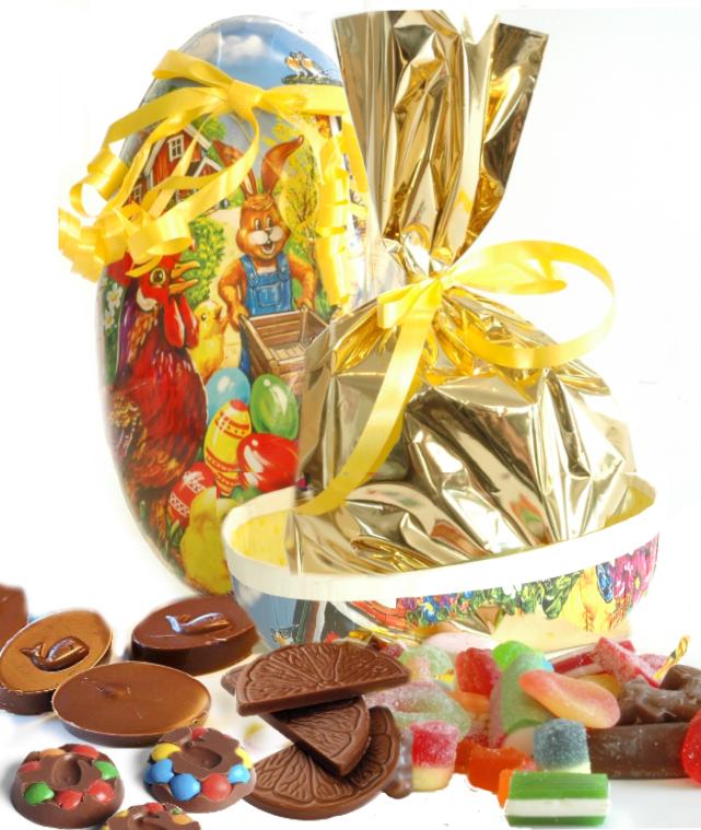 Påskeegg 23cm Sjokolade, godteri og Marsipan ca.1000g